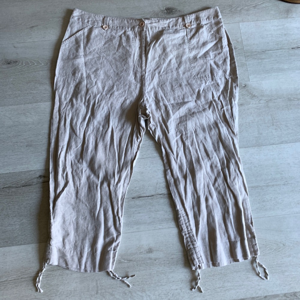 Style & Co Woman Oatmeal Beige 100% Linen Cropped Capri Pants Plus Size‎ 20W